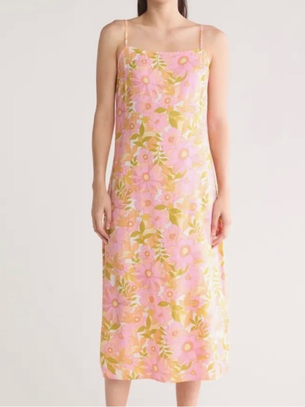 Billabong Golden Hour Floral Maxi Dress Back Slit Medium Summer Hippie Festival